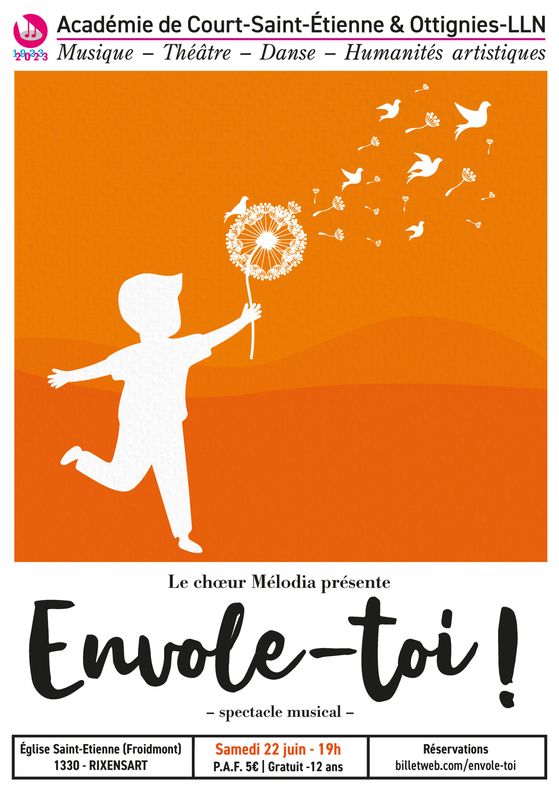 Affiche du concert des choeurs Melodia le 22 juin à l'église Saint-Etienne à Rixensart